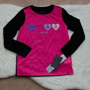 NWT Hurley Long Sleeve Pink and Black Shirt-Size 7
